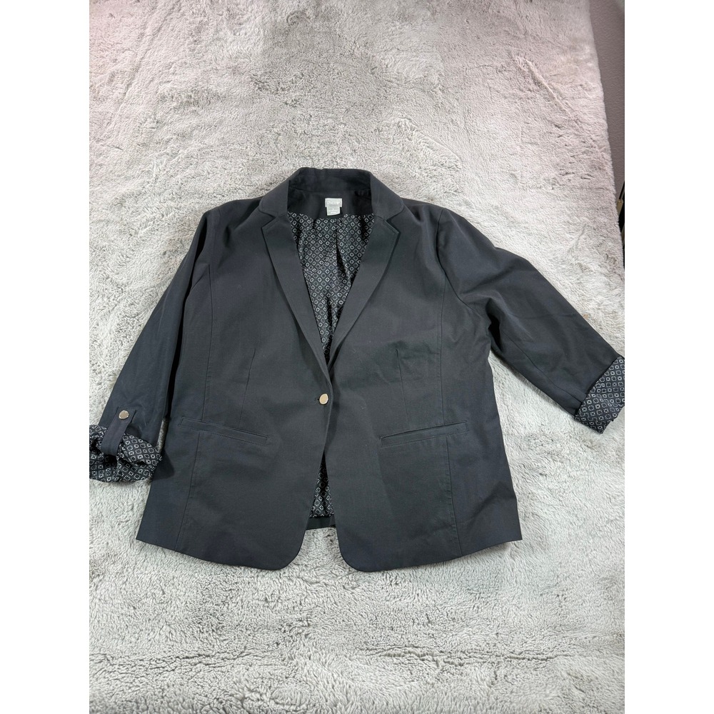 Chico's Black Geometric Print Lined Blazer Women's Size XL Office